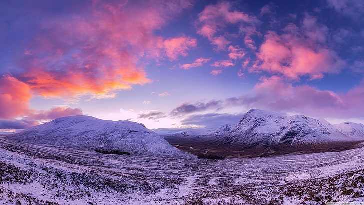 sky, clouds, landscape, highlands, scotland, winter, sunrise