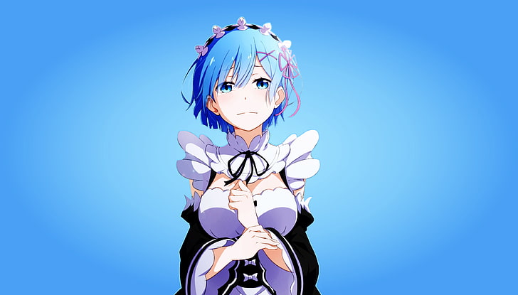 blue-haired female anime character illustration, Rem (Re: Zero)