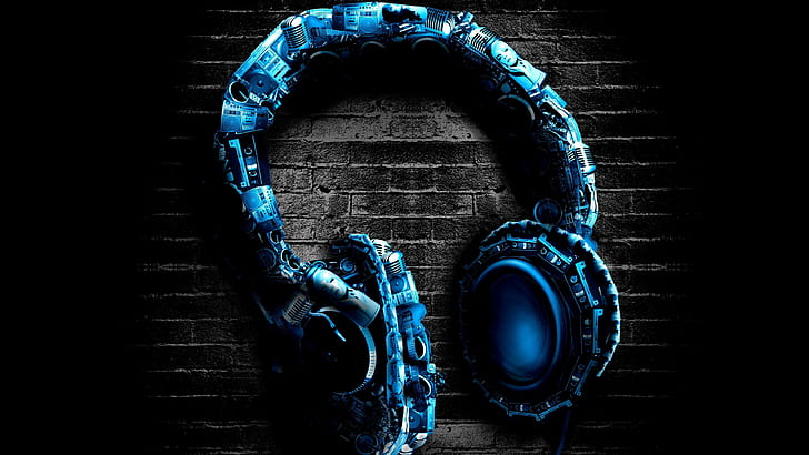 headset, headphone, wall, earphone, blue, headphones, audio equipment, HD wallpaper