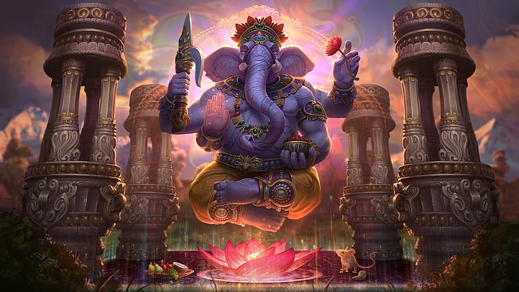 elephant, art, Lotus, Ganesha, Jon Neimeister, statue, sculpture, HD wallpaper
