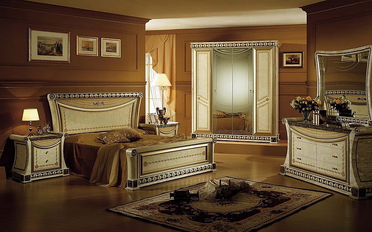 Vintage Bedroom Furniture, modern, background, home design, HD wallpaper