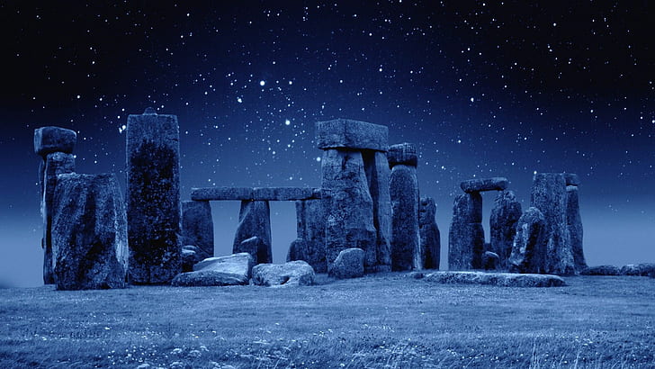 Stonehenge England Stars HD, stonehenge photo, blue, night