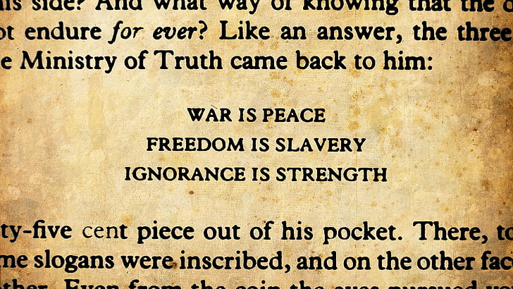 black text overlay, 1984, George Orwell, books, quote, single Word, HD wallpaper