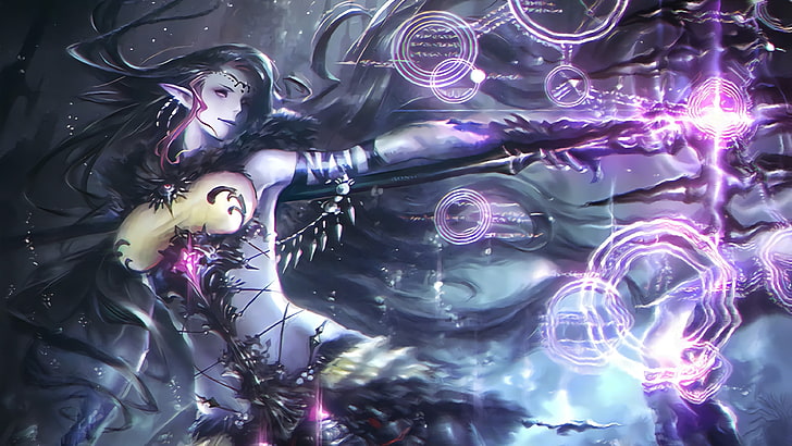 woman holding black spear digital wallpaper, anime, Shadowverse