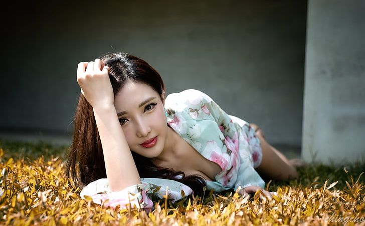 Beautiful Asian Girl, women's white and red floral shirt, Girls, HD wallpaper