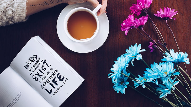 life, text, flower, coffee cup, font, inspirational, motivational, HD wallpaper