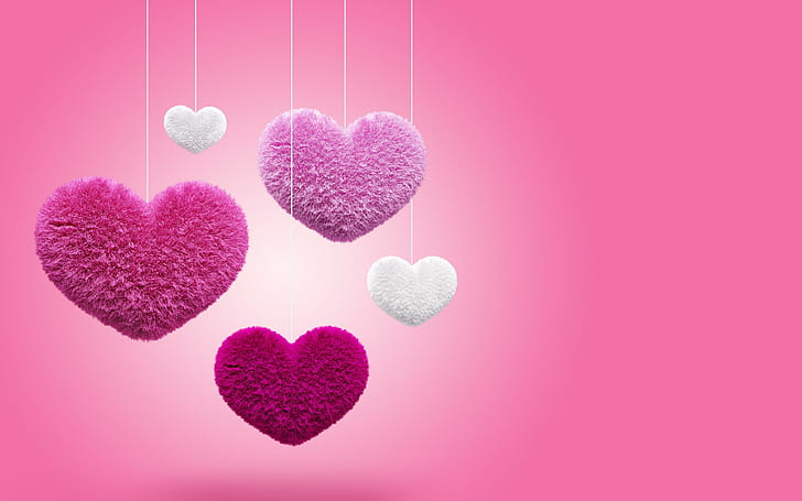 Pink Fluffy Hearts, pink and white heart shaped decor, love, HD wallpaper