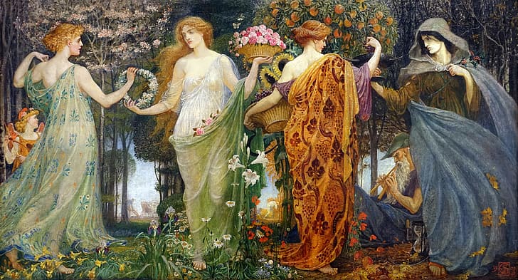 A Masque for the Four Seasons, Walter Crane, 1900s, classic art, HD wallpaper