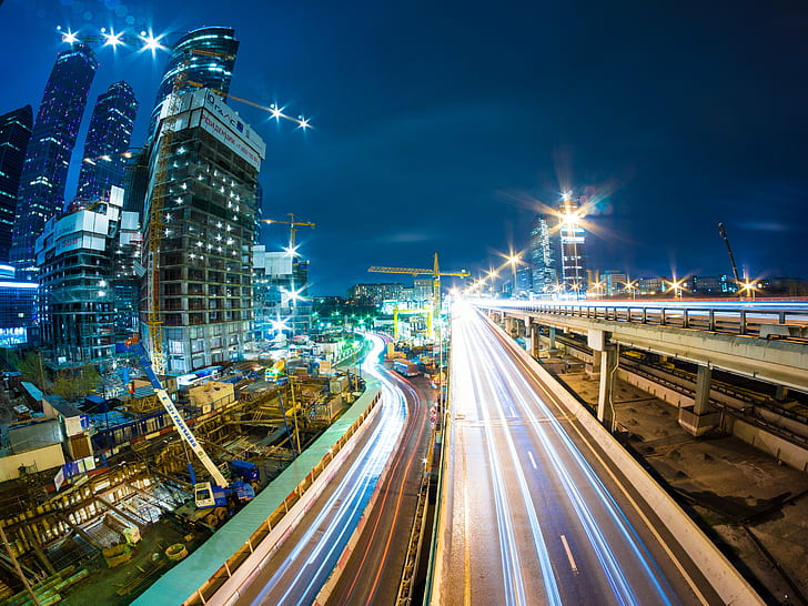 time lapse photo of road with cars, Hypersonic, Moscow, 3rd ring  road, HD wallpaper