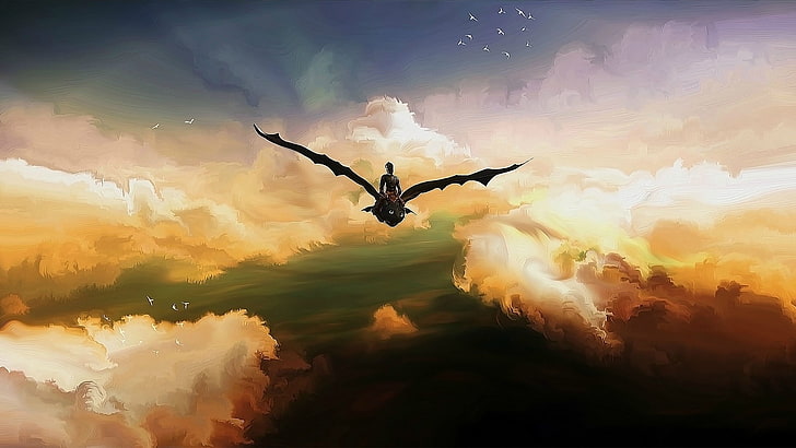 person riding winged monster digital wallpaper, How to Train Your Dragon