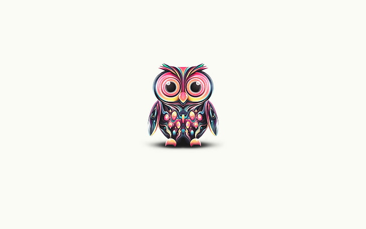 black and pink owl digital wallpaper, animals, digital art, creativity, HD wallpaper