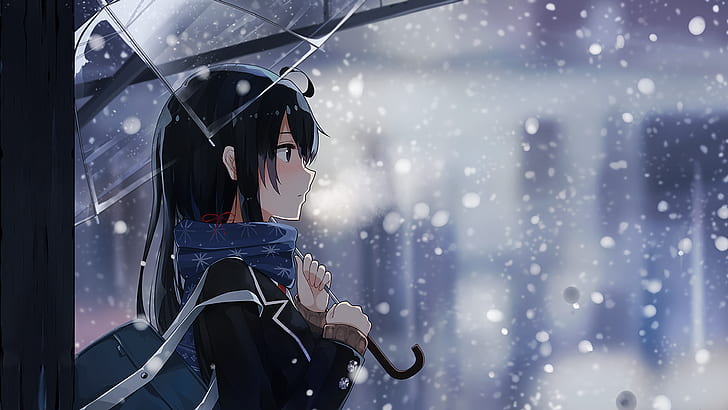 umbrella, anime girls, Yukinoshita Yukino, snow, cold, Yahari Ore no Seishun Love Comedy wa Machigatteiru