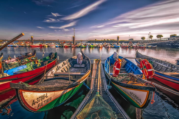 river, boats, Portugal, Aveiro, HD wallpaper