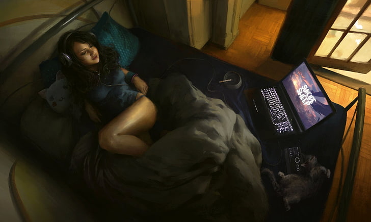 2D, fan art, women, lifestyles, relaxation, one person, indoors