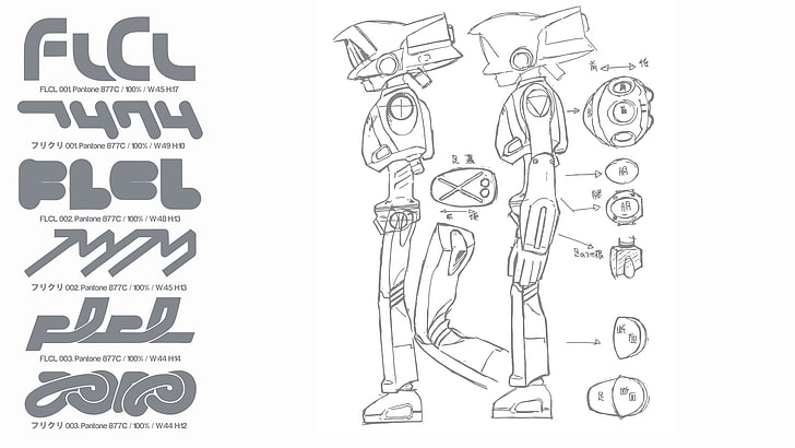 FLCL, Haruhara Haruko, white background, doodle, sketch, western script