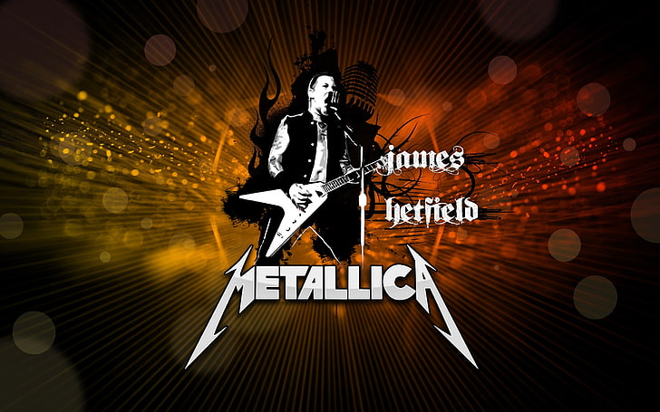 yellow and orange background Metallica text overlay, graphics