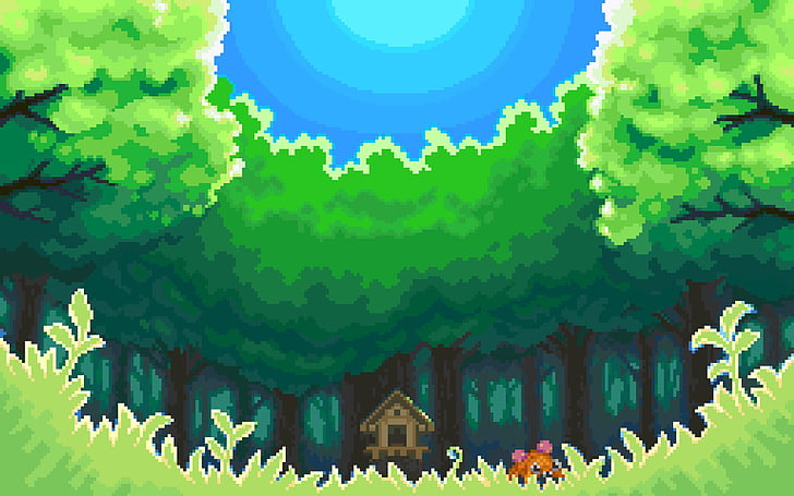 green leafed trees, Pokémon, video games, pixel art, pixels