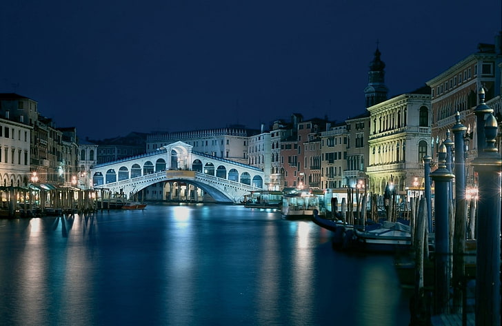 Rialto Bridge, Grand Canal, Italy, venice, architecture, evening