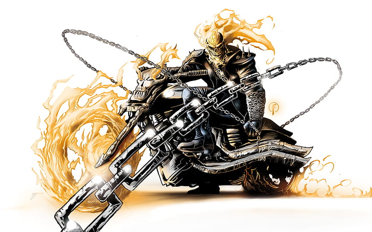 HD wallpaper: Ghost Rider Marvel Skull Fire Chains Motorcycle White HD,  cartoon/comic | Wallpaper Flare