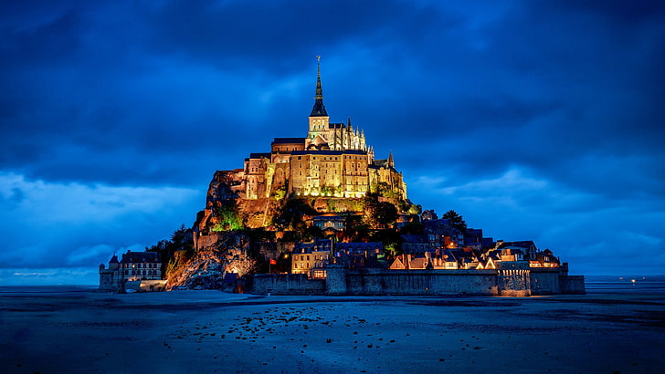 castle, France, mountain, fortress, Normandy, Mont-Saint-Michel, HD wallpaper