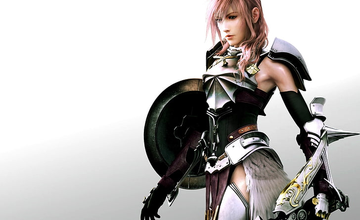 FFXIII-2 Lightning Wall, woman wearing grey armor illustration