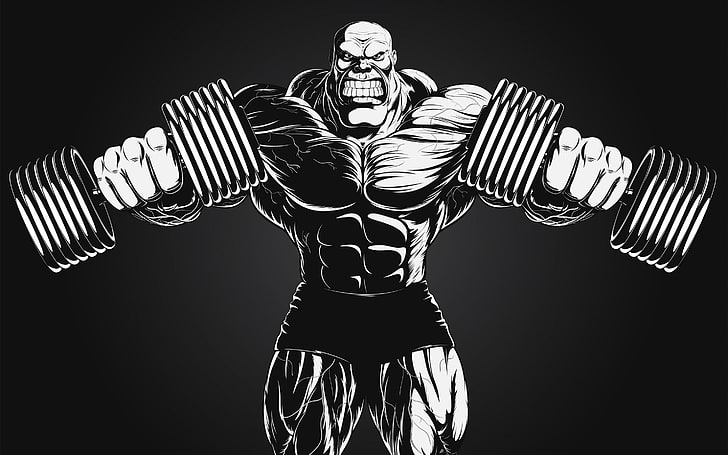 HD wallpaper: Bodybuilder Black Background, man lifting two dumbbells  animated illustration | Wallpaper Flare