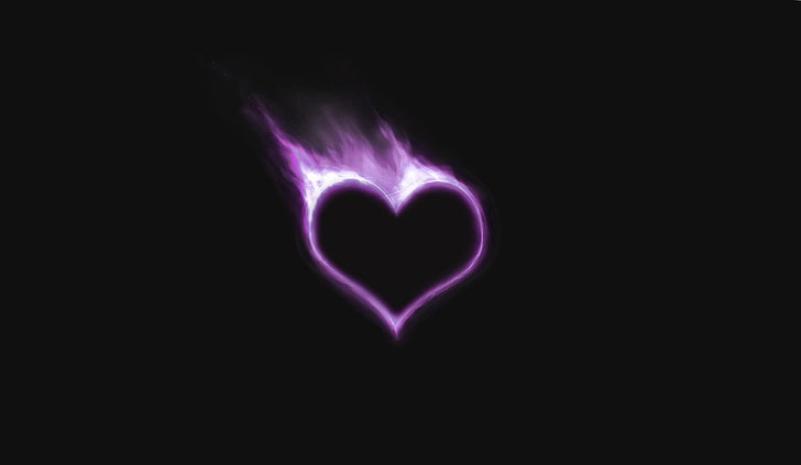 purple hearts flame, heart shape, love, emotion, positive emotion, HD wallpaper