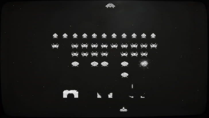 Space Invaders BW Black HD, video games, HD wallpaper