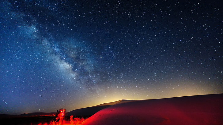 brown sand wallpaper, landscape, sky, starry night, Milky Way