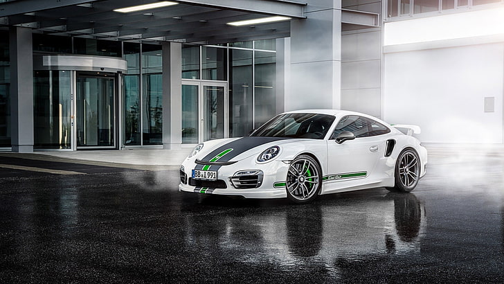 white sports coupe, Porsche 911, TechArt, Porsche 911 Turbo, car