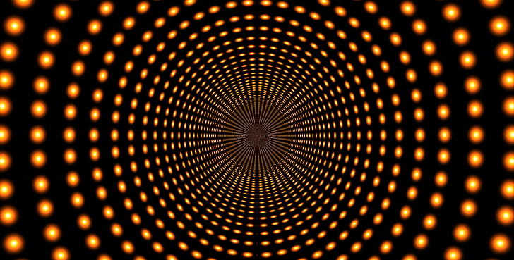 orange infinity lights, circles, rotation, immersion, pattern, HD wallpaper