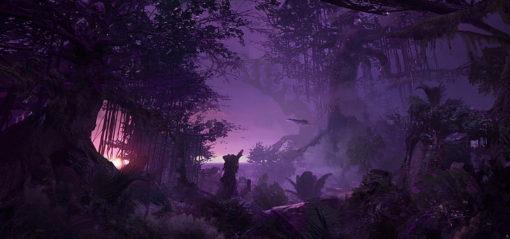 fantasy themed rain forest wallpaper, digital art, artwork, jungle