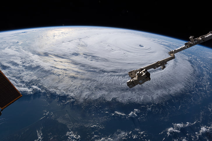 satellite view of weather forecast, hurricane, Earth, clouds, HD wallpaper