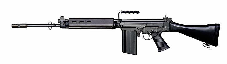 black FN rifle, gun, FN FAL, rifles, black rifle, weapon, white background