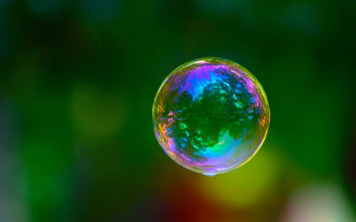 close-up photo of clear bubble, macro, bubbles, colorful, reflection, HD wallpaper