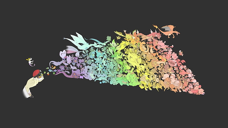 Pokémon, Pokéballs, Dracaufeu, black background, studio shot
