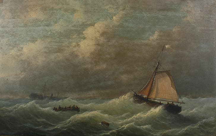 Henri Adolphe Schaep, classic art, oil painting, ship, sea, HD wallpaper