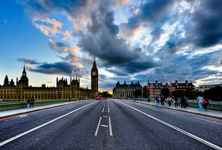 Big Ben and Palace in Westminster, London, England, clouds, houses of parliament