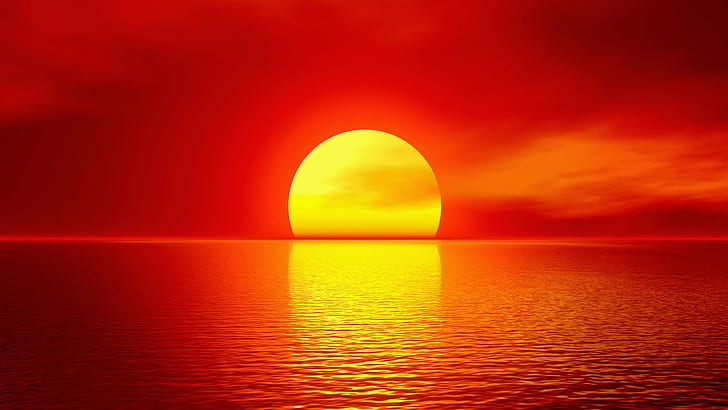 HD wallpaper: Big Ball Of Sun, sunset on seashore photograph, large,  reflection | Wallpaper Flare
