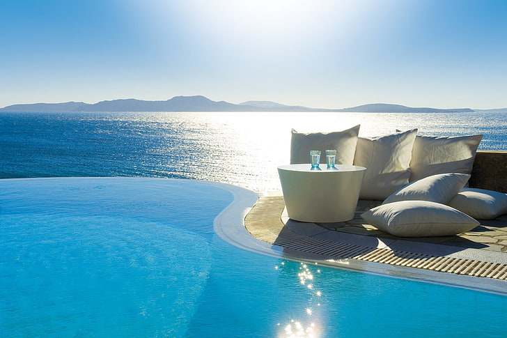 swimming pool, water, blue, sunlight, sea, nature, scenics - nature, HD wallpaper
