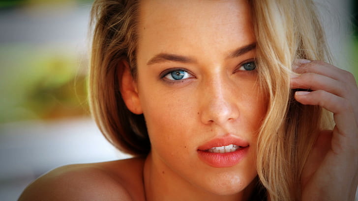 face, blonde, women, Hannah Ferguson, blue eyes, HD wallpaper
