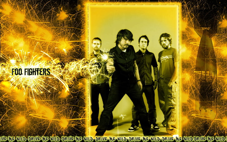 Foo Fighters wallpaper, light, door, band, sparks, men, people