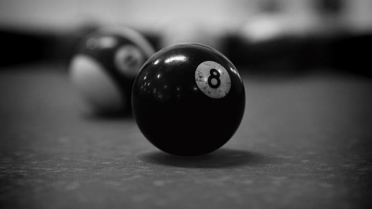 monochrome, billiards, billiard balls, 8-ball, HD wallpaper