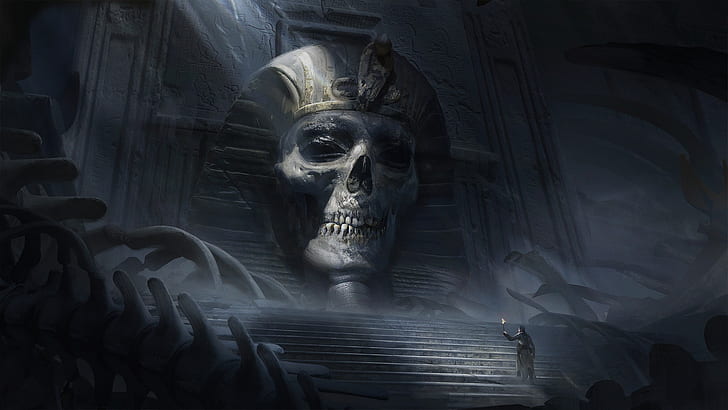 artwork, Egypt, Ramses II, bones, science fiction, fantasy art, HD wallpaper