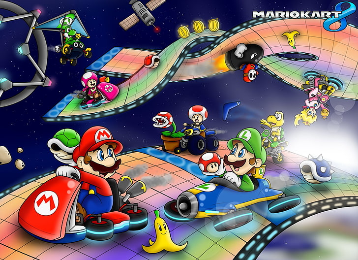 Mario, Mario Kart 8, Bullet Bill, Koopa Troopa, Luigi, Piranha Plant, HD wallpaper