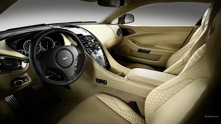 black Mazda steering wheel, Aston Martin Vanquish, car interior, HD wallpaper