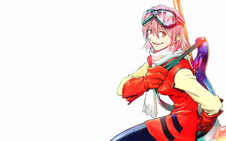 FLCL, anime girls, Haruhara Haruko, copy space, one person, HD wallpaper
