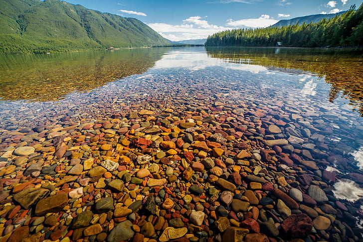 Glacier National Park, Lake McDonald, Nature, water, rocks, Montana, HD wallpaper