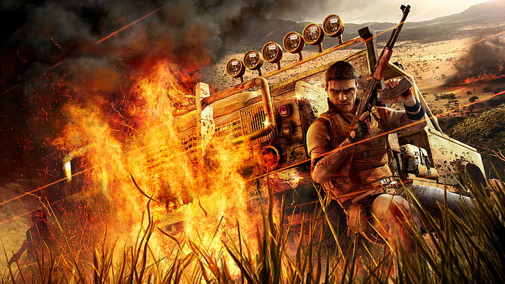 Far Cry Fire Rifle HD, man holding ak47 gun poster, video games
