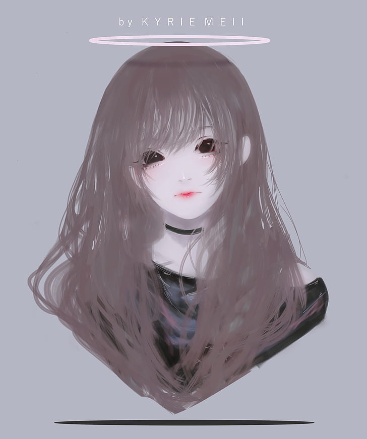 anime girls, Kyrie Meii, face, dark eyes, simple background
